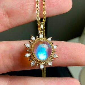 Frosted Moonstone Necklace Moonstone Sun Pendant Necklace Frosted Moonstone